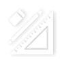 Black and white icon of a pencil, eraser, and ruler arranged diagonally, representing stationery or drafting tools.