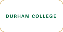 Logo of durham college in simple green text on a cream background.