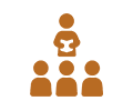 Icon depicting a person giving a presentation to a group of three people.