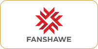 Logo of fanshawe college featuring a stylized red starburst design on a white background with "fanshawe" text beneath it.