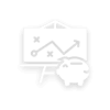 White graphic of a rising financial chart and a piggy bank, symbolizing investment growth or savings.