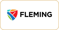 Logo of fleming featuring a multicolored diamond-shaped icon next to the word "fleming" in black text on a white background.