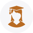 Silhouette of a person wearing a graduation cap, represented in a minimalist orange design on a light background.