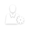 Icon depicting a person in business attire with a gear symbol, representing an individual associated with technical or industrial work.