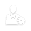 Icon depicting a person in business attire with a gear symbol, representing an individual associated with technical or industrial work.