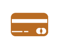 Illustration of an orange credit card with a black magnetic strip and chip visible.