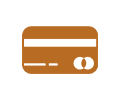 Illustration of an orange credit card with a black magnetic strip and chip visible.