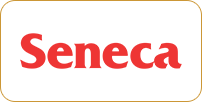 Red and white logo with the word "seneca" in bold, red letters on a white background with a light red border.