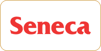 Red and white logo with the word "seneca" in bold, red letters on a white background with a light red border.