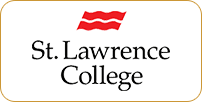 Logo of st. lawrence college featuring a red, wavy line above the name in black text on a beige background.