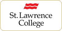 Logo of st. lawrence college featuring a red, wavy line above the name in black text on a beige background.