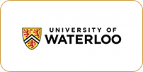 Logo of the university of waterloo featuring a shield with a red and gold design, flanked by the name of the university in black text on a white background.