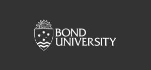 Logo of Bond University Australia featuring a shield with stars and waves, accompanied by the text "Bond University" on a dark background.