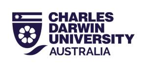 Logo of Charles Darwin University, Australia, featuring a purple shield with a floral emblem and the university's name in bold letters.