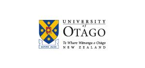 Logo of the University of Otago, featuring a shield with blue and yellow design, accompanied by the text "Te Whare Wānanga o Otago, New Zealand.