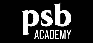 Logo of PSB Academy, featuring the letters "PSB" in lowercase white font on a black background, followed by "ACADEMY" in uppercase.