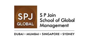 Logo of SP Jain University, featuring the name with city locations Dubai, Mumbai, Singapore, and Sydney listed below.