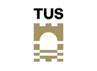 Logo featuring the letters "tus" in black above a stylized golden castle gate, representing Athlone Institute of Technology, on a white background.