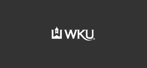 Logo of Western Kentucky University (WKU) on a dark gray background, featuring a white stylized tower icon above the initials "WKU.