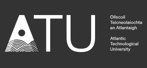 Logo of atlantic technological university (atu) featuring the letters "atu" with stylized wave patterns below, beside the full university name in english and irish.