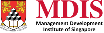 Logo of the Management Development Institute of Singapore featuring a shield with a chessboard and books, flanked by lions, with the initials "MDIS" above.