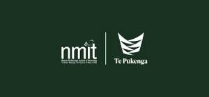 Logo of Nelson Marlborough Institute of Technology and Te Pūkenga on a dark green background.