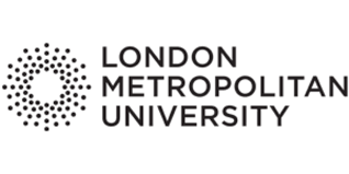 Logo of London Metropolitan University featuring the name in black text and a circular dotted design on the left.