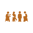 Four brown silhouettes depicting various stages of life, including a child, a teenager, an adult, and an elderly person with a cane.