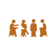 Four brown silhouettes depicting various stages of life, including a child, a teenager, an adult, and an elderly person with a cane.