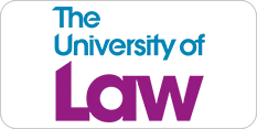 Logo of the university of law featuring stylized text in blue and purple on a white background.