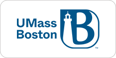 Logo of umass boston featuring a stylized blue 'b' with a lighthouse design integrated at the top, set against a white background.