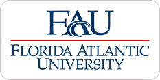 Logo of florida atlantic university featuring the acronym "fau" above a stylized blue wave design, with the full university name beneath.