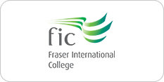 Logo of fraser international college featuring stylized green wings above the acronym "fic" in dark gray, set against a white background.