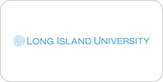 White credit card template with the "long island university" text and logo in blue.